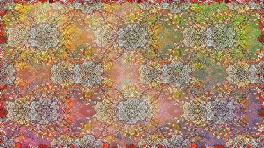 Düz Çiçek Elementleri Tasarımı. Renkli Bahar Temalı Kusursuz Arkaplan. Sevimli çiçek raster deseni. Bej ve kahverengi renkte çiçekler.