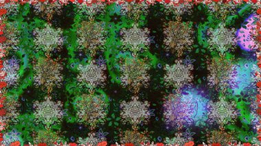 Renkli Bahar Temalı Kusursuz Arkaplan. Süslü kumaş deseni. Düz Çiçek Elementleri Tasarımı. Raster illüstrasyonunda kusursuz çiçek deseni.