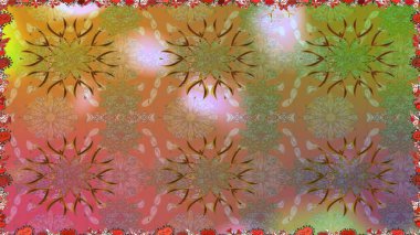 Renkli Bahar Temalı Kusursuz Arkaplan. Düz Çiçek Elementleri Tasarımı. Raster illüstrasyonunda kusursuz çiçek deseni. Kahverengi ve pembe renkte çiçekler.