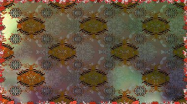 Asya tekstil tarzında. Raster illüstrasyonu. Renkli Bahar Temalı Kusursuz Arkaplan. Kahverengi ve gri renkli çiçekler. Düz Çiçek Elementleri Tasarımı. Kusursuz çiçek deseni.