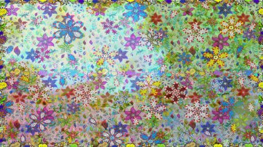 Tarafsız ve yeşil renklerde bahar çiçekleri. Raster illüstrasyonu. Çiçek ve yapraklı karalama şeklinde Raster çiçek deseni.