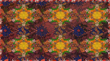 Kahverengi ve turuncu renkli çiçekler. Hediye ambalaj kağıdı, tebrik kartları, posterler ve pankart tasarımı. Raster düz çiçekleri pürüzsüz desen.