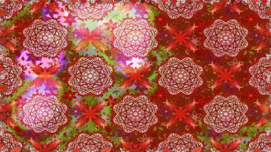 El yapımı çiçek ve bitki koleksiyonu. Raster illüstrasyonu. Robot resim tarzı kırmızı ve kahverengi renkler. Raster illüstrasyonu. Sevimli karalama çiçekleriyle kusursuz çiçek deseni..