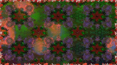 Çiçekli karalama şeklinde Raster çiçek deseni. Yeşil ve kahverengi renkli çiçekler. Yumuşak, bahar çiçekli arka plan.