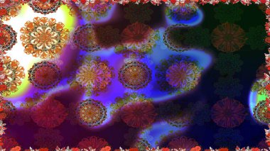 Miles Fleur, süslü püslü bir süs. Tomurcukları papatya çiçekleri olan sevimli bir çiçek deseni. Raster illüstrasyonu. Kusursuz bir geçmişi var. Eski usul. Kumaş, tekstil ve duvar kağıdı baskısı için..