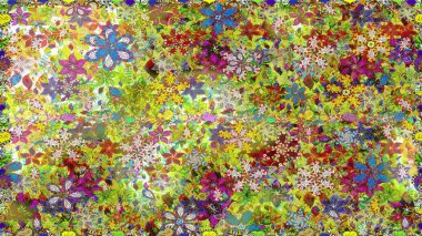 Modern çiçek arkaplanı. Parlak renkli çiçekleri ve yeşil ve nötr renklerde yaprakları olan şaşırtıcı, pürüzsüz çiçek deseni. Moda baskıları için zarif bir şablon. Halk stili.