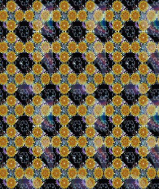 Raster. Siyah ve sarı renkte güzel çiçeklerle kusursuz desenler suluboya çiçek deseni, duvar kağıdı, kart veya kumaş için fayanslı..