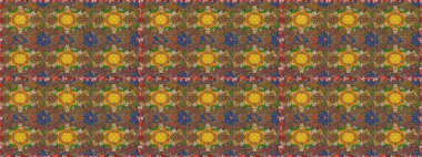 Raster illüstrasyonu. Raster deseni. Kahverengi ve yeşil renklerde yaz çiçekleri. Küçük çiçekte sevimli çiçek deseni var..