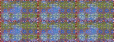 Raster Çiçek İllüstrasyonu 'nun şirin tekstili. Mavi renkte etnik çiçeklerle kusursuz bir desen..