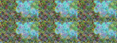 Yatak çarşafları, ceket, paket tasarımı, kumaş ve moda kavramları için tekstil baskısı. Kusursuz etnik tasarım. Çiçekleri, deniz kabukları, mandalaları ve suluboya efektleri olan deniz altyapısı.