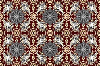 Gri, kahverengi ve bej renklerde altın elementler. Çiçek deseni. Kusursuz raster arka plan. Şık bir grafik desen. Duvar kâğıdı barok, İspanyol kumaşı.