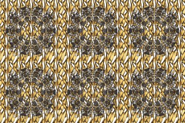 Kahverengi, gri ve bej renklerde altın rengi ve altın elementler. Kahverengi, gri ve bej renklerde, altın elementlerle kusursuz klasik desen. Noel, kar tanesi, yeni yıl.