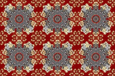 El yapımı dekoratif çerçeve, albüm kapağı, tebrik kartı, klasik Art deco tarzı. Altın karalama fantezi yapraklarından Raster soyut çiçek çelengi ve kırmızı, gri ve kahverengi renkte çiçek.