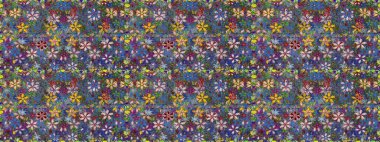 El çizimi çiçekli, soyut, pürüzsüz desen. Raster illüstrasyonu. Mavi renkte çiçekler.