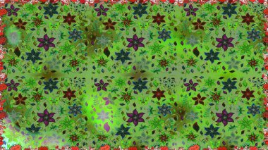 Yumuşak, yeşil ve nötr renklerde bahar çiçekleri. Yaprak ve çiçeklerin suluboya resimleri, yeşil ve nötr renklerde kusursuz desenler. Raster illüstrasyonu.