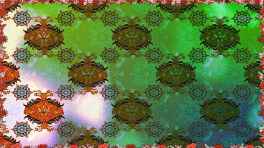 Yeşil ve kahverengi renkler. Yaz çiçekleri teması. Klasik çiçekler. Suluboya resim taklit Raster çizimi. El çizimi soyut süslü elementler.