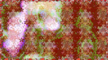 Raster illüstrasyonu. Patlayan çiçekler soyut olarak yerleştirilmiş. Kahverengi ve nötr renklerde bahar çiçekleri. Raster deseni.