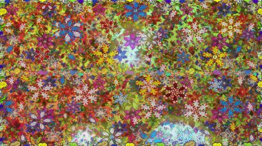 Küçük çiçekteki sevimli çiçek deseni. Birçok kahverengi ve yeşil soyut çiçekli tropik, pürüzsüz desen. Varicolobrown ve yeşil raster pürüzsüz çizim.