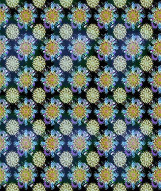 Çiçeksiz desenli arka plan, darbeler, sıçramalar, yaz çiçekleri. Mavi ve nötr renklerde çiçekler. Raster illüstrasyonu.