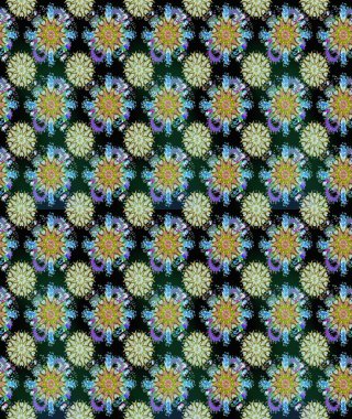 Raster deseni. Tarafsız ve mavi renklerde bahar çiçekleri. Patlayan çiçekler soyut olarak yerleştirilmiş. Raster illüstrasyonu.