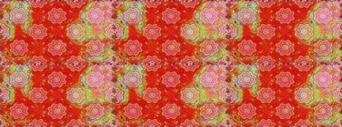 Renkli Bahar Temalı Kusursuz Arkaplan. Güzel kumaş deseni. Asya tekstil tarzında. Kusursuz çiçek deseni. Raster illüstrasyonu. Düz Çiçek Elementleri Tasarımı.