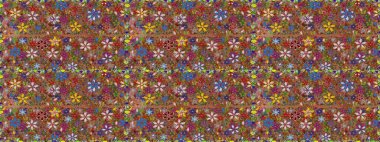 Soyut etnik raster kusursuz desen. Kabile sanatı boho baskısı, klasik çiçek arkaplanı. Arkaplan dokusu, duvar kağıdı, kahverengi ve kırmızı renkli çiçek teması.