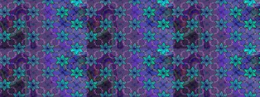 Mor ve mavi renklerde Asya tekstili. Suluboya çiçekli çiçek deseni. Raster illüstrasyonu.