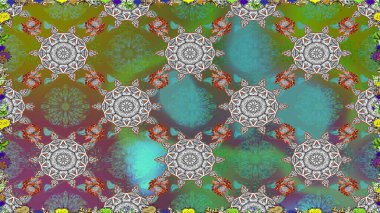 Renkli Bahar Temalı Kusursuz Arkaplan. Çiçekle kusursuz desen. Yeşil ve gri renkli çiçekler. Düz Çiçek Elementleri Tasarımı.