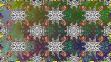 Yeşil ve gri renklerde. Raster illüstrasyonu. Çiçekli güzel suluboya desen.