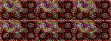 Raster illüstrasyonu. Kusursuz çiçek deseni. Asya tekstil tarzında. Raster illüstrasyonu. Kahverengi renkte çiçekler.