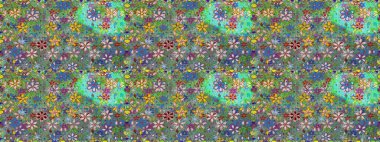 Küçük yeşil çiçeklerle oldukça eski bir besin torbası deseni. Tekstil, kumaş, kapaklar, duvar kağıtları, baskı, naylon, yapıştırma, örgü, dekupaj için çiçeksiz arkaplan.