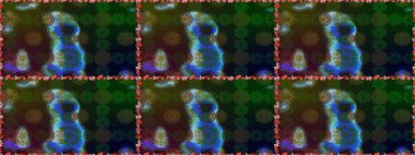 Raster illüstrasyonu. Gri ve yeşil renkli çiçekler. Düz Çiçek Elementleri Tasarımı. Kusursuz çiçek deseni. Asya tekstil tarzında. Renkli Bahar Teması Kusursuz Arkaplan.