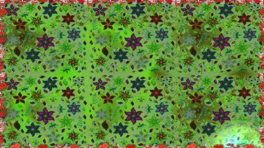 Çiçekli karalama şeklinde Raster çiçek deseni. Yeşil ve nötr renklerde çiçekler. Yumuşak, bahar çiçekli arka plan.