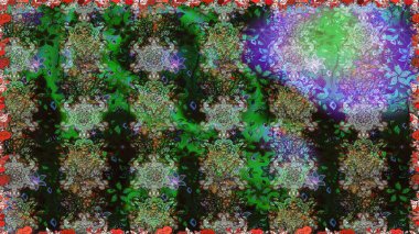 Elle çizilmiş. Raster resim. Sorunsuz çiçek desenli çiçekli, halk tarzında bırakır.