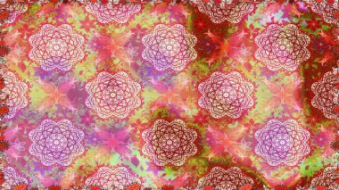 Raster illüstrasyonu. Klasik çiçek tasarımı elementleri. Pembe ve nötr kıvırcık çiçekler pembe ve nötr renklerde şekillenir.