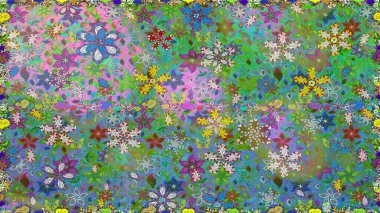 Motley illüstrasyonu. Küçük renkli çiçekler. Çiçekli bahar çiçekleri. Kusursuz. Küçük çiçekte güzel bir desen. Moda baskıları için zarif bir şablon.