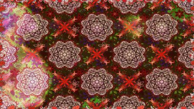 Raster illüstrasyonu. Küçük çiçekli kusursuz yay deseni. Suluboya tarzında kahverengi ve nötr renkler üzerine.