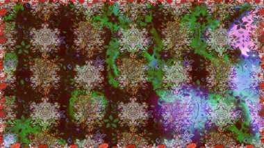 Sevimli çiçek raster deseni. Kusursuz Renksiz Bahar Temalı Kusursuz Arkaplan. Kahverengi ve yeşil renkli çiçekler. Düz Çiçek Elementleri Tasarımı.