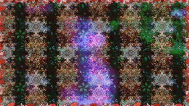 Çiçeksiz desenli, suluboya elle çizilmiş elementler. Parlak renkli fantezi çiçekleri, yapraklar, gri ve kahverengi renkli tomurcuklar, gri ve kahverengi.