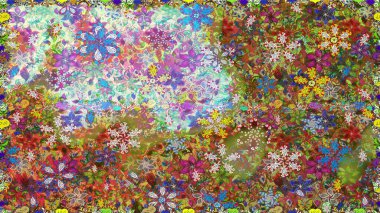 Raster Illustrasyon 'da moda olmayan çiçek deseni. Kahverengi ve nötr renklerde çiçekler. Düz Çiçek Elementleri Tasarımı. Renkli Yaz Temalı Kusursuz Arkaplan.