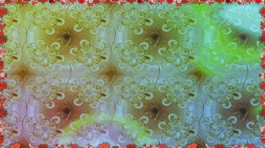 Raster illüstrasyonu. Raster deseni. Yumuşak, yeşil ve nötr renklerde bahar çiçekleri. Patlayan çiçekler soyut yerleştirilmiş.