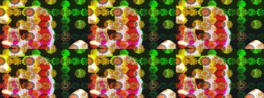 Raster Güzel kumaş deseni. Raster suluboya çiçek deseni, narin çiçekler, gri ve yeşil çiçekler, tebrik kartı şablonu..