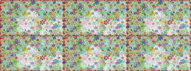 Düz Çiçek Elementleri Tasarımı. Süslü kumaş deseni. Renkli Bahar Temalı Kusursuz Arkaplan. Raster illüstrasyonunda kusursuz çiçek deseni.