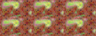 Patlayan çiçekler soyut olarak yerleştirilmiş. Raster deseni. Kahverengi ve yeşil renklerde bahar çiçekleri. Raster illüstrasyonu.