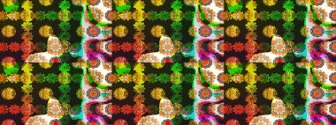 Raster Illustrasyon 'daki Çiçek Deseni' nin son moda çizimi. Gri ve kahverengi renkli çiçekler. Düz Çiçek Elementleri Tasarımı. Renkli Yaz Teması çizim şablonu.