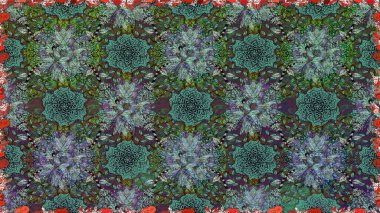 Çiçeklerle kusursuz desen. El çizimi. Yeşil ve gri renkli çiçekler. Suluboya çizimi.