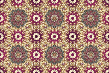 Geleneksel altın sarısı desenli bej, mor ve kahverengi renkler ve altın elementler. Barok tarzında kusursuz bir doğulu süsü..