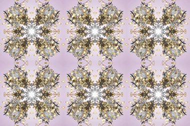 Doğum günü kartı, davetiye ya da afiş için iyidir. Dekoratif simetri arabesk. Tarafsız, gri ve bej renklerde altın. Kusursuz ortaçağ çiçek deseni. Raster illüstrasyonu.