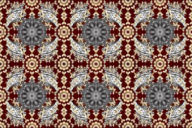 Gri, kahverengi ve bej renklerde altın elementler. Çiçek deseni. Kusursuz raster arka plan. Şık bir grafik desen. Duvar kâğıdı barok, İspanyol kumaşı.