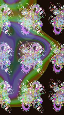 Düz Çiçek Elementleri Tasarımı. Raster illüstrasyonu. Güzel kumaş deseni. Çiçek desenli çizim. Renkli Bahar Teması eskiz kalıbı. Asya tekstil tarzında.